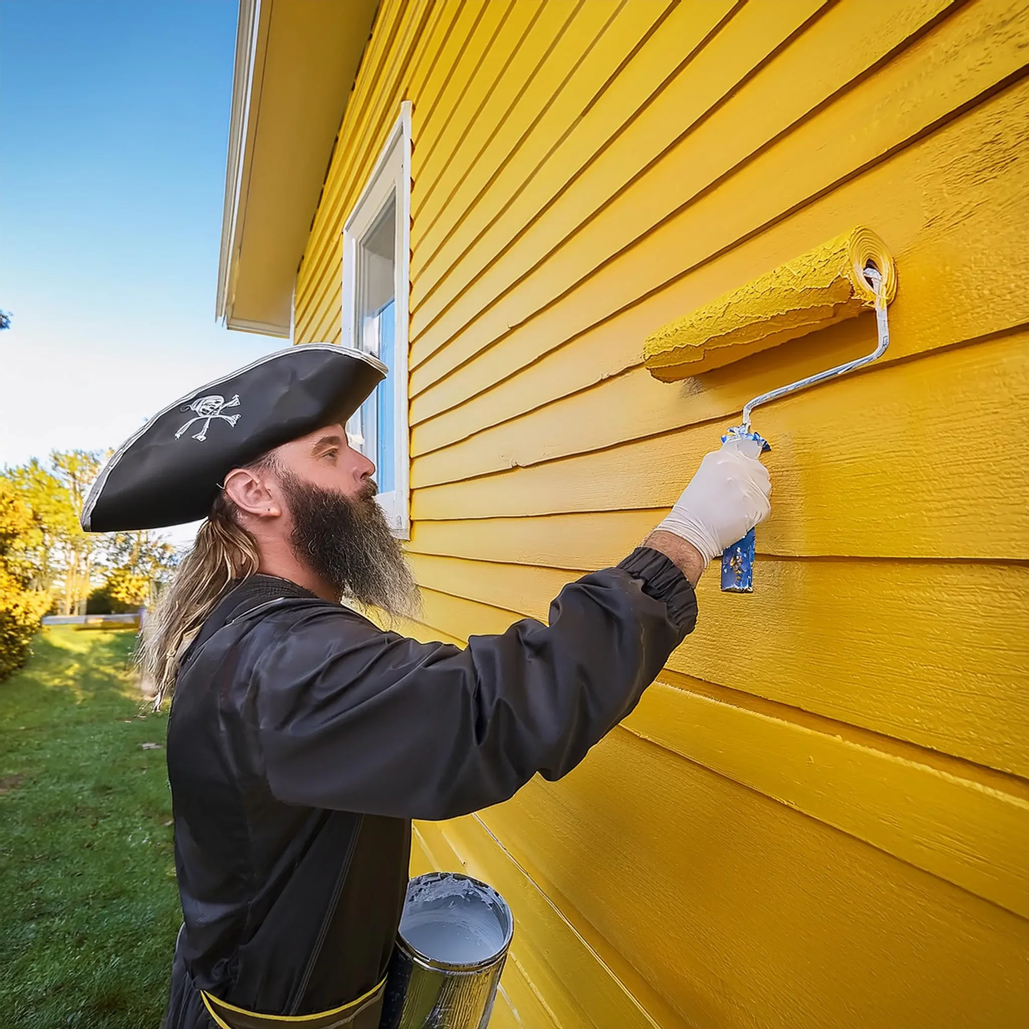 Firefly A Pirate Worker Applying Fresh Paint To The Yellow Exterior Walls Of A House 4070